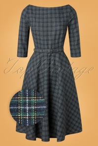 Unique Vintage - 50s Devon Check Swing Dress in Navy and Green 2