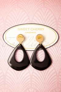 Sweet Cherry - 50s Artsy Art Deco Drop Earrings in Mint and Black 3