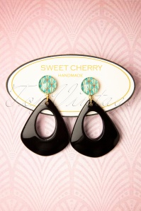 Sweet Cherry - 50s Artsy Art Deco Drop Earrings in Mint and Black