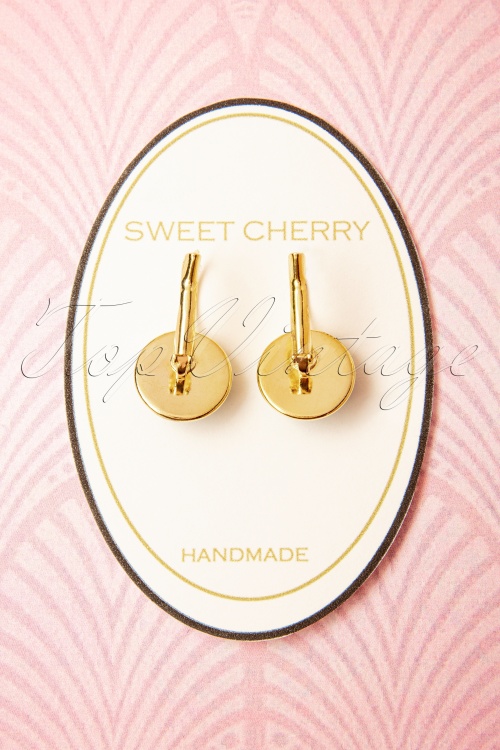 Sweet Cherry - Artsy Art Deco Earrings Années 50 en Menthe et Doré 3