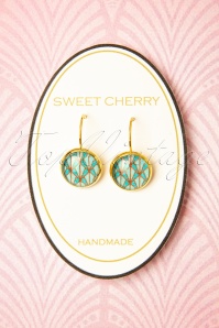 Sweet Cherry - Artsy Art Deco Earrings Années 50 en Menthe et Doré