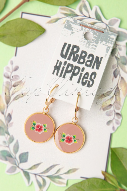 Urban Hippies - Polly vergulde bloem oorbellen in oudroze 2
