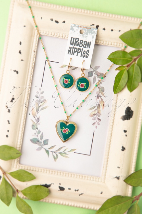 Urban Hippies - Polly Goldplated Flower Earrings Années 70 en Vert Pin 6