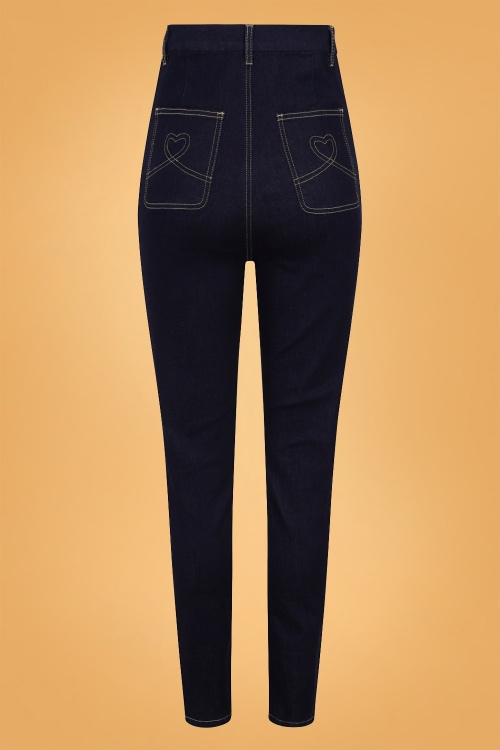 Collectif Clothing - Lulu Skinny Jeans Années 50 en Bleu Marine 3