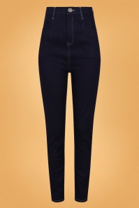 Collectif Clothing - Lulu Skinny Jeans Années 50 en Bleu Marine 2