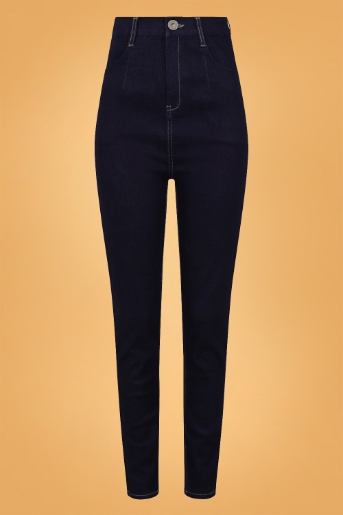 Collectif Clothing - Lulu Skinny Jeans Années 50 en Bleu Marine 2