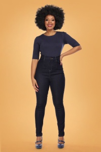 Collectif Clothing - Lulu Skinny Jeans Années 50 en Bleu Marine