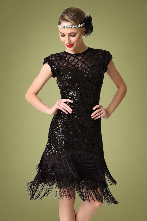Unique Vintage - 20s Del Mar Flapper Dress in Black