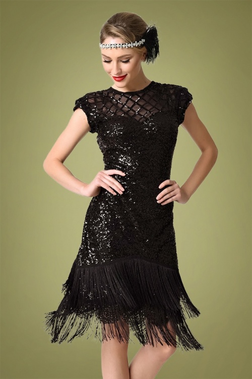 Unique Vintage - Del Mar Flapper-Kleid in Schwarz