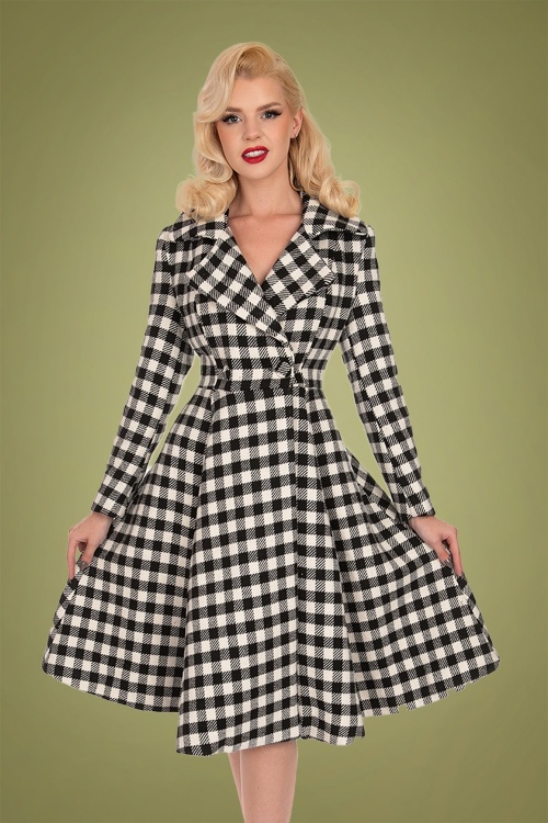 Hearts & Roses - 50s Heather Swing Coat in Black and Ivory