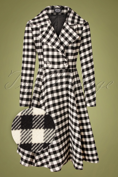 Hearts & Roses - 50s Heather Swing Coat in Black and Ivory 2