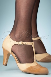Chelsea Crew - 20s Gatsby T-Strap Pumps in Tan and Nude 2