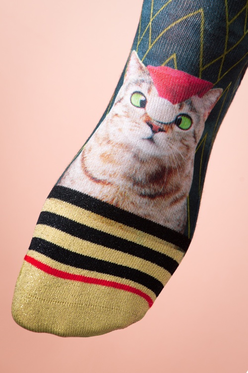 XPOOOS - Happy Catmas sokken in teal