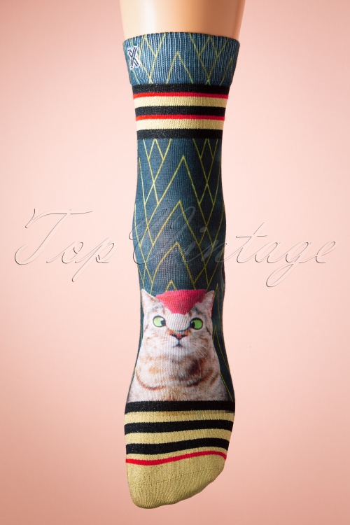 XPOOOS - Happy Catmas sokken in teal 3