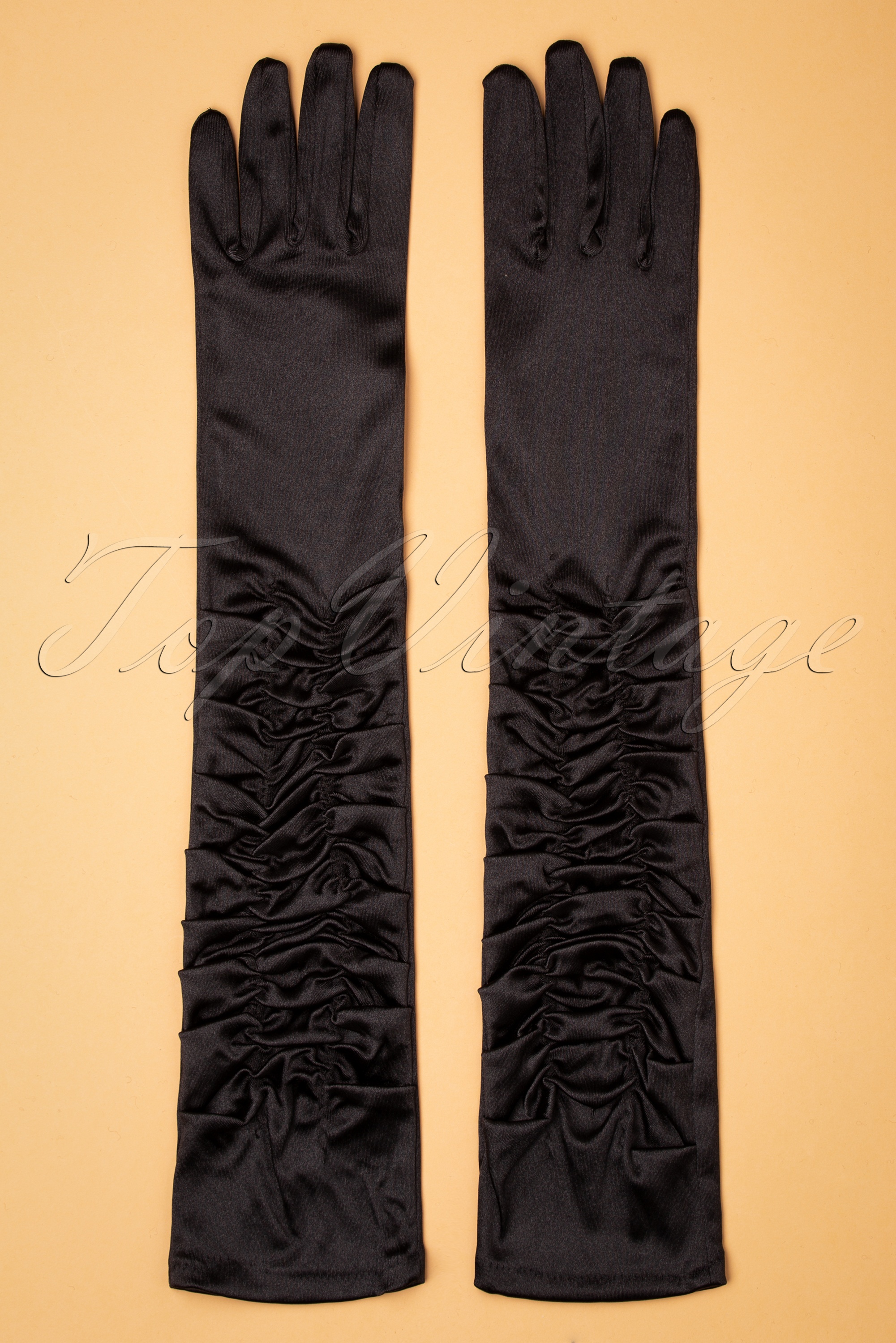 Collectif Clothing - Ellie satijnen elleboog handschoenen in zwart
