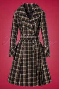 Vixen - 50s Kara Check Coat in Black and Brown 2