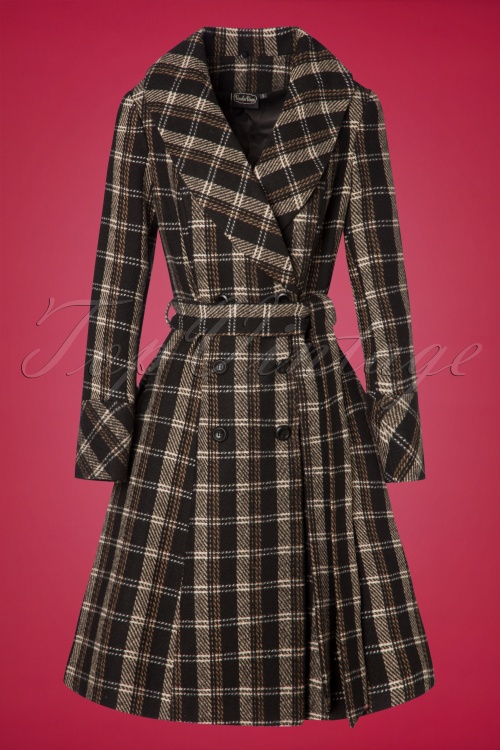 Vixen - 50s Kara Check Coat in Black and Brown 2