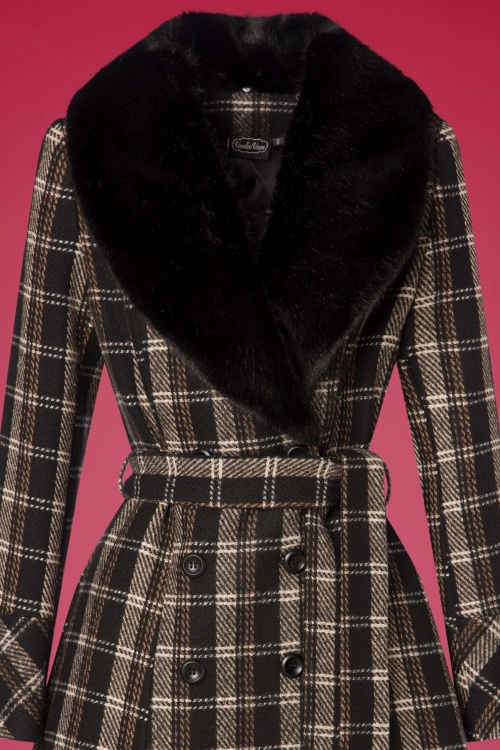 Vixen - 50s Kara Check Coat in Black and Brown 4