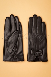 Unique Vintage - Faux Leather Bow Gloves Années 50 en Noir Mat