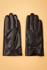 Unique Vintage - 50s Faux Leather Bow Gloves in Matte Black 4