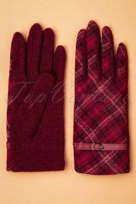 Unique Vintage - Handschoenen met gesp in rode ruit