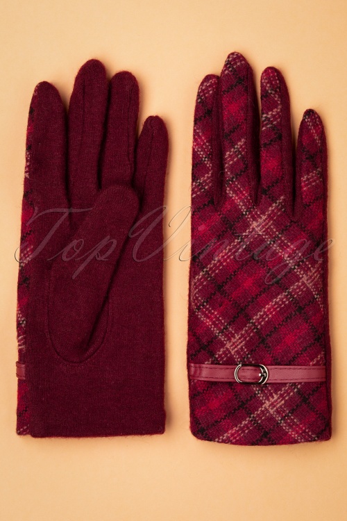 Unique Vintage - Buckle Gloves Années 50 en Brun à Carreaux