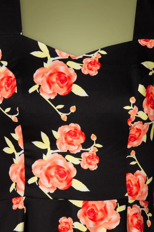Hearts & Roses - Hailey Floral Swing Dress Années 50 en Noir 5