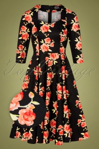 Hearts & Roses - Hailey Floral Swing Dress Années 50 en Noir 2