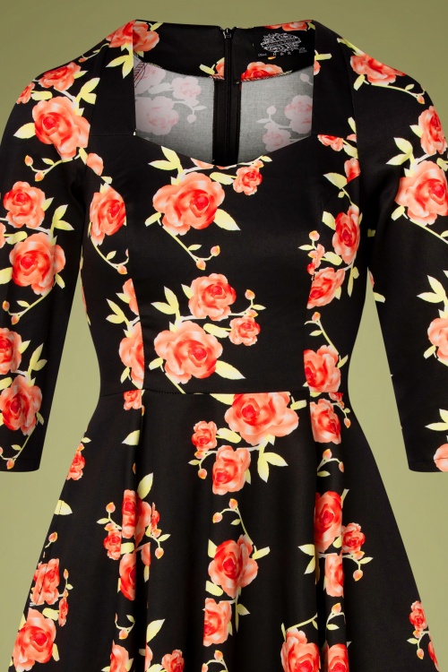 Hearts & Roses - Hailey Floral Swing Dress Années 50 en Noir 4