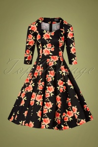Hearts & Roses - Hailey Floral Swing Dress Années 50 en Noir 3