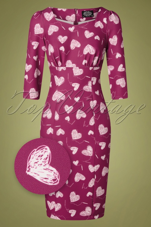 Hearts & Roses - Maya Hearts wiggle-jurk in framboosroze 2