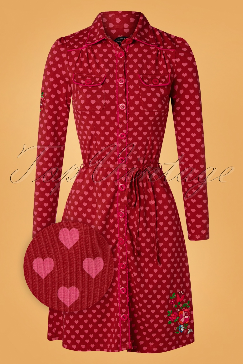 pink dress with red hearts