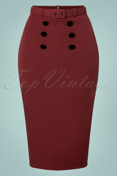 Collectif Clothing - 50s Agatha Pencil Skirt in Burgundy