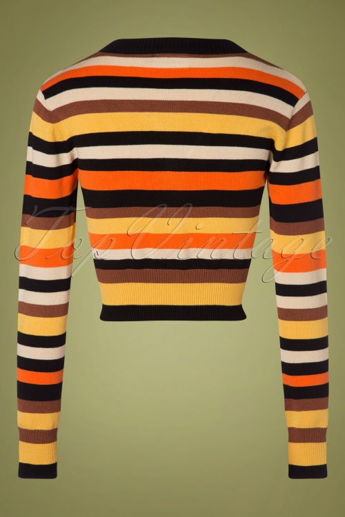Vixen - 50s Sweet Candy Corn Stripe Crop Cardigan in Black and Orange 2