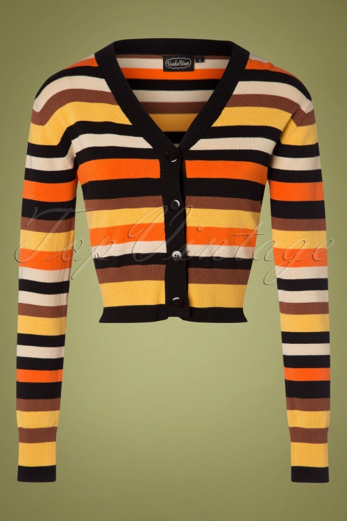 Vixen - 50s Sweet Candy Corn Stripe Crop Cardigan in Black and Orange