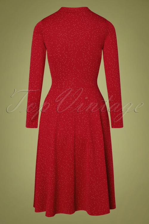 Vixen - 50s Starlynn Snowflake Knit Swing Dress in Red 2