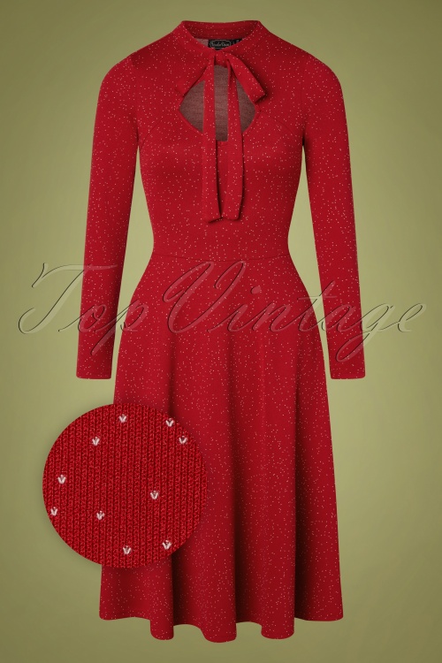 Vixen - 50s Starlynn Snowflake Knit Swing Dress in Red