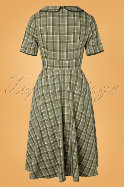 Vixen - 40s Kaylee Tartan Swing Dress in Khaki 2