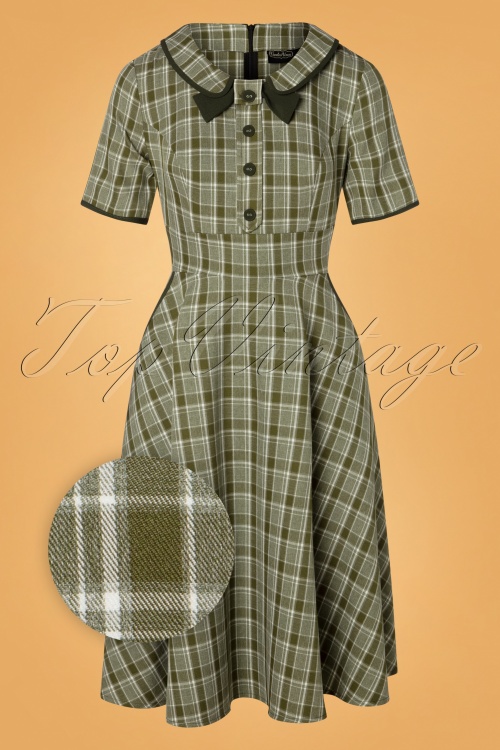 Vixen - 40s Kaylee Tartan Swing Dress in Khaki