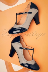 Banned Retro - 50s Diva Blues T-Strap Pumps in Navy and Grey 2