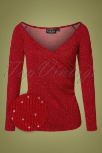 Vixen - 50s Starlynn Snowflake Off The Shoulder Top in Red