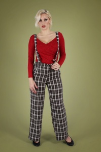 Vixen - 40s Cassie Trousers with Braces in Black Check