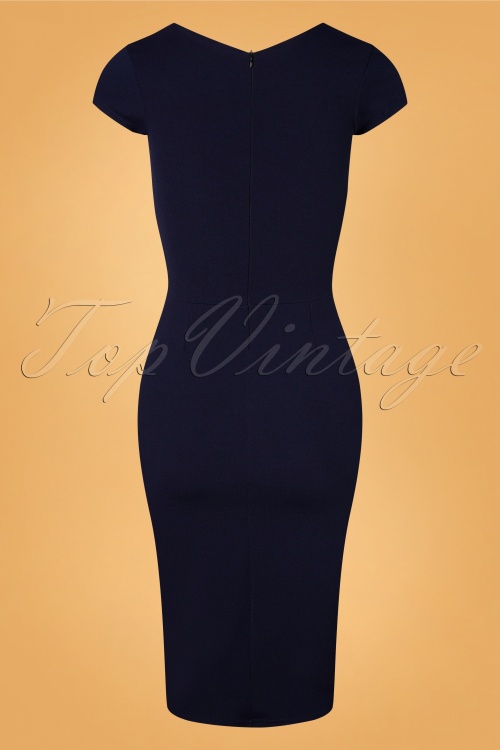 Vintage Chic for Topvintage - Laila Pleated Pencil Dress Années 50 en Bleu Marine 4