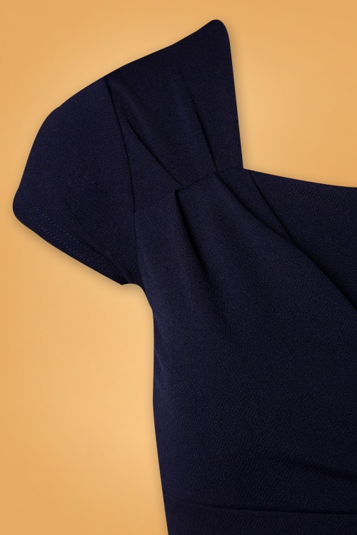 Vintage Chic for Topvintage - Laila Pleated Pencil Dress Années 50 en Bleu Marine 3