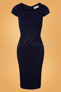 Vintage Chic for Topvintage - Laila Pleated Pencil Dress Années 50 en Bleu Marine