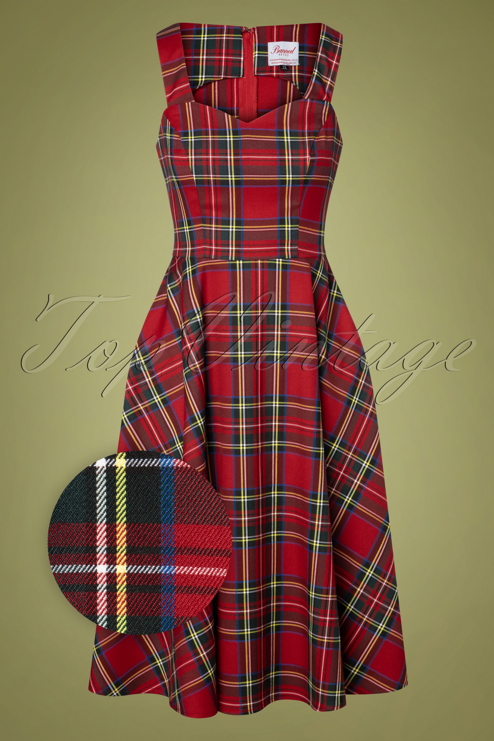 Banned Retro - Tartan Girl swingjurk in rood