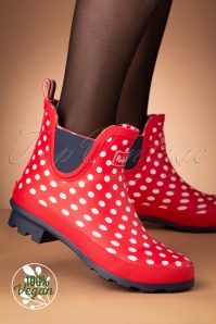 Ruby Shoo - 60s Ginny Wellington Polkadot Boots in Red