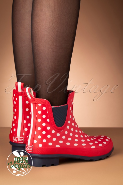 Ruby Shoo - 60s Ginny Wellington Polkadot Boots in Red 4