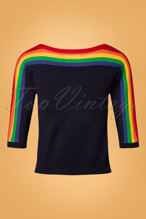 Collectif Clothing - Rina Rainbow Knitted Top Années 60 en Bleu Marine 4