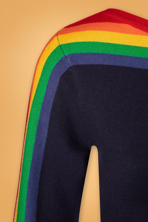 Collectif Clothing - 60s Rina Rainbow Knitted Top in Navy 3